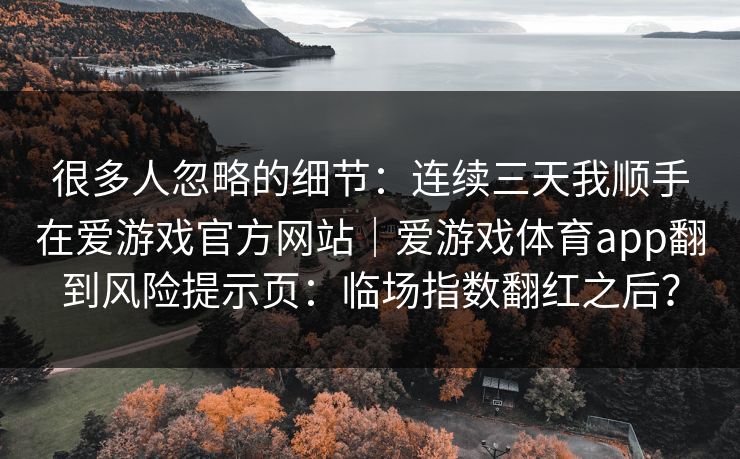 很多人忽略的细节：连续三天我顺手在爱游戏官方网站｜爱游戏体育app翻到风险提示页：临场指数翻红之后？