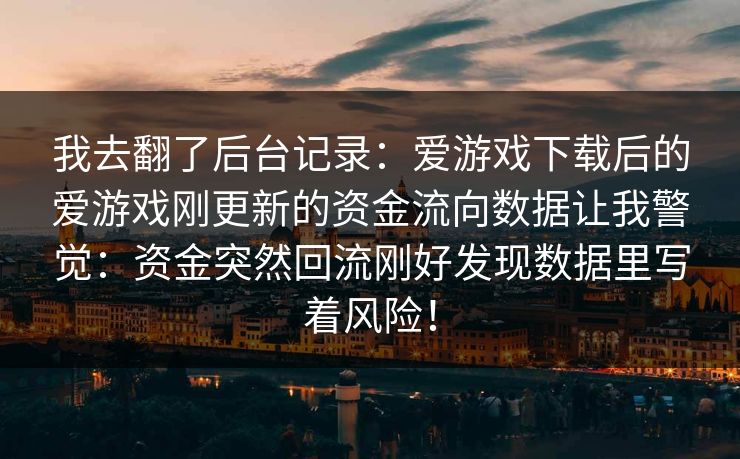 我去翻了后台记录：爱游戏下载后的爱游戏刚更新的资金流向数据让我警觉：资金突然回流刚好发现数据里写着风险！