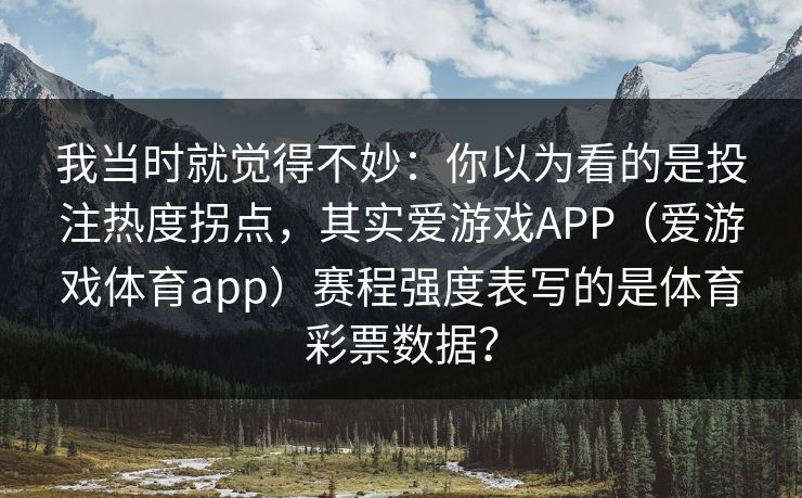 我当时就觉得不妙：你以为看的是投注热度拐点，其实爱游戏APP（爱游戏体育app）赛程强度表写的是体育彩票数据？