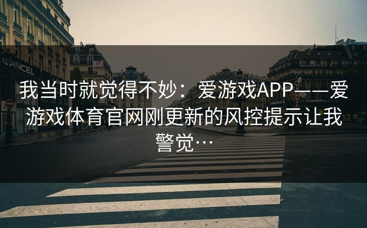 我当时就觉得不妙：爱游戏APP——爱游戏体育官网刚更新的风控提示让我警觉…